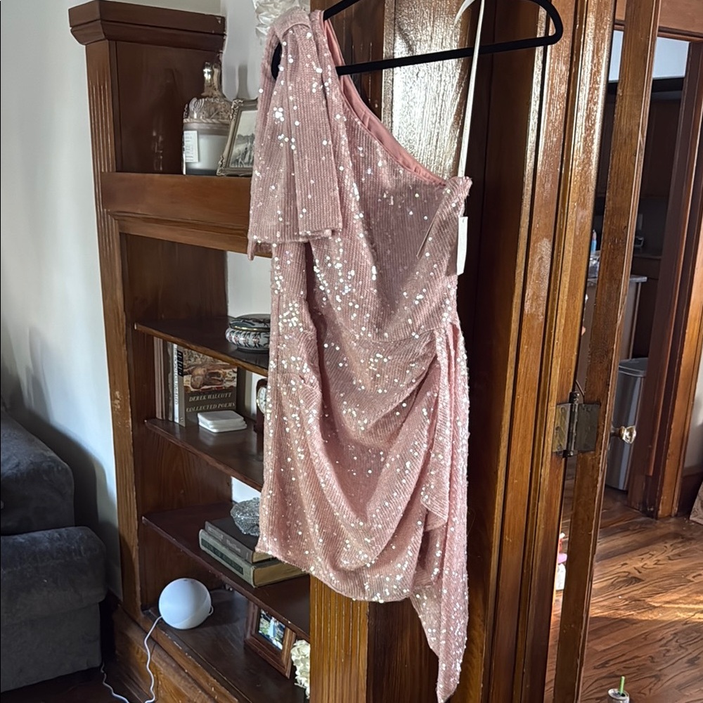 Pink Sequin One-Shoulder Dress
